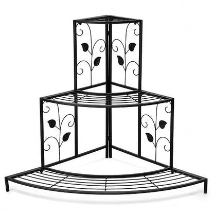 3 Tier Floral Corner Metal Plant Pot Rack - Color:Black - Plant Stands