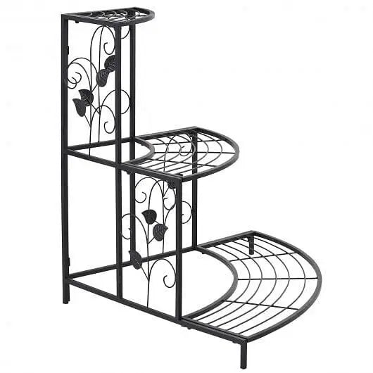3 Tier Floral Corner Metal Plant Pot Rack - Color:Black - Plant Stands