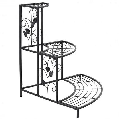 3 Tier Floral Corner Metal Plant Pot Rack - Color:Black - Plant Stands