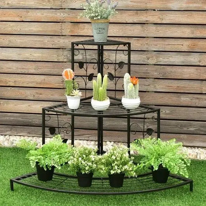 3 Tier Floral Corner Metal Plant Pot Rack - Color:Black - Plant Stands