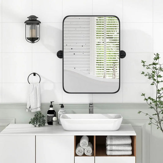 30 x 22 inch Bathroom Wall Mirror with Easy Tilt Pivot and Black Frame - Bathroom Mirror