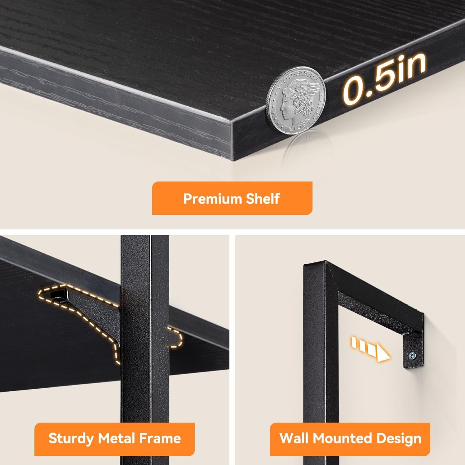 72 Inch Black 5-Tier Metal Frame Ladder Shelf-4