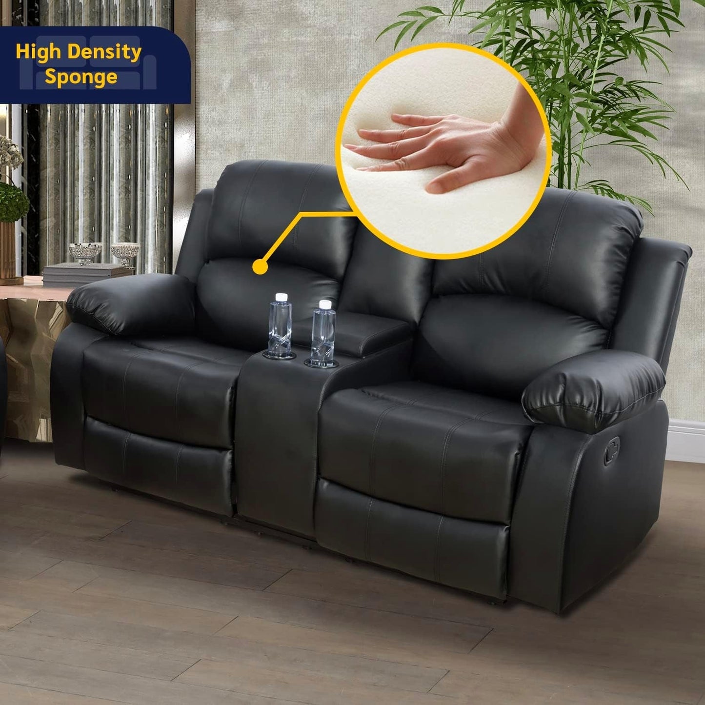 Alpine Living Room Recliner Set Include Love Seat, Sofa, 2-Piece,Black-3