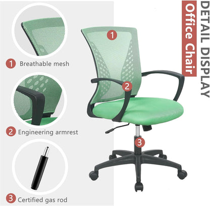Office Computer Gaming Chair Ergonomic Mesh Desk Chair Adjustable Video Game Chairs with 360 Degrees Swivel Wheels Armrest Lumbar Support for Home Office,Green-4
