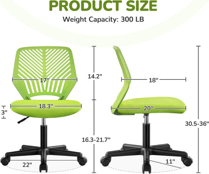 Kids Cute Desk Chair Small Computer Desk Chair for Teens Low-Back Armless Study Chair Swivel Task Chair Bedroom School Chair with Lumbar Support, Green-2