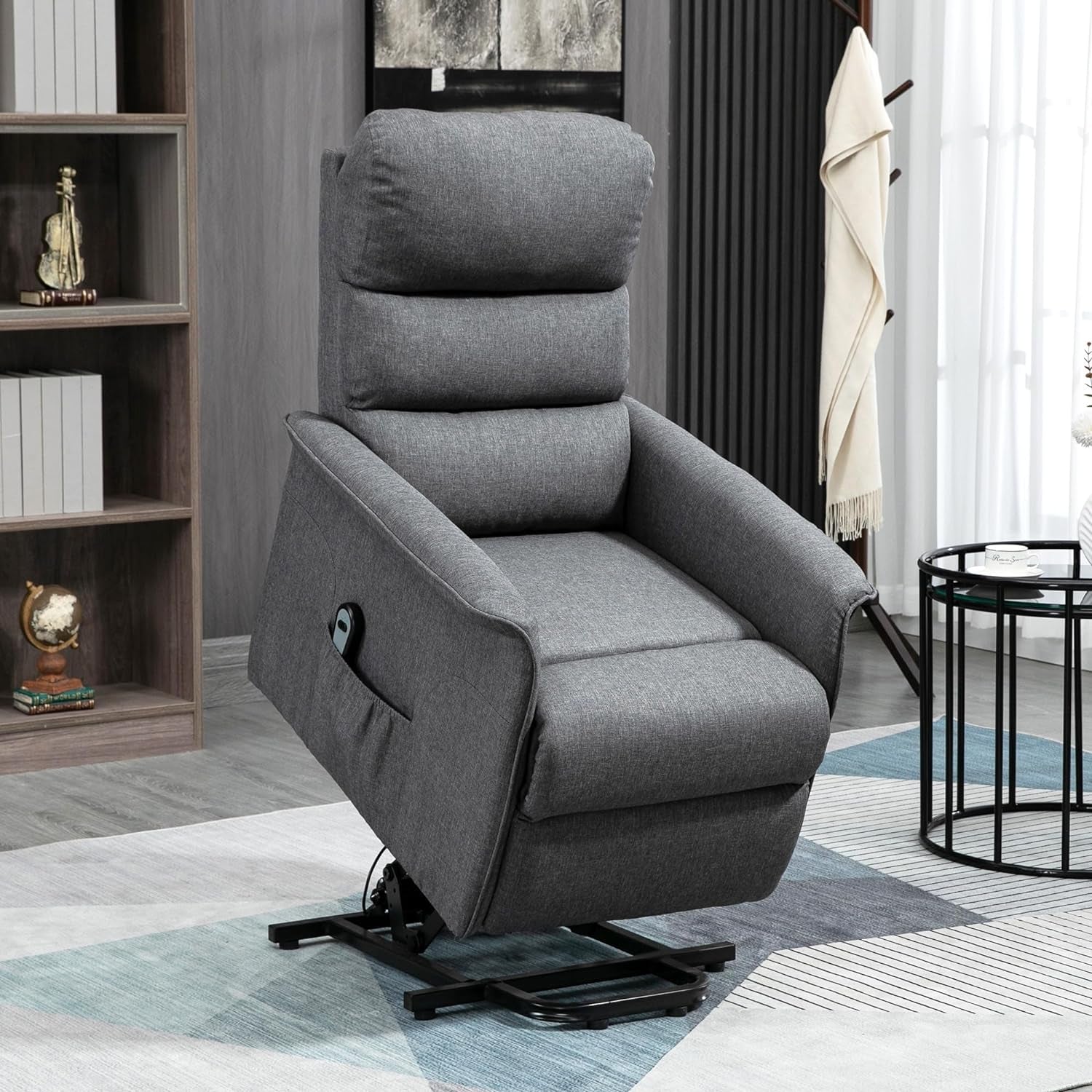 Power Lift Recliner Chair for Elderly, Easy Assembly, Fabric Lift Chair for Adults, Recliner Sofa with Remote Control, Side Pockets for Living Room, Gray-1
