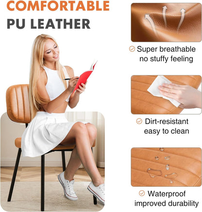 Dining Chairs Set of 4, Upholstered Mid Century Modern Kitchen Dining Room Accent Chairs with Faux Leather Cushion Seat & Metal Legs for Kitchen, Living Room - Brown-3