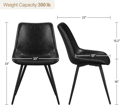 Dining Chairs Set of 2 Mid Century Modern Dining Room Chairs Faux Leather Upholstered Kitchen Chairs with Metal Legs for Kitchen Dining Room, Black-2