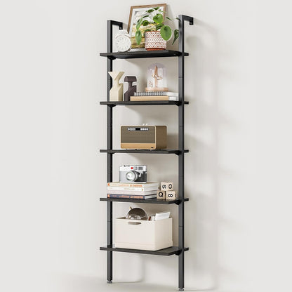72 Inch Black 5-Tier Metal Frame Ladder Shelf-0