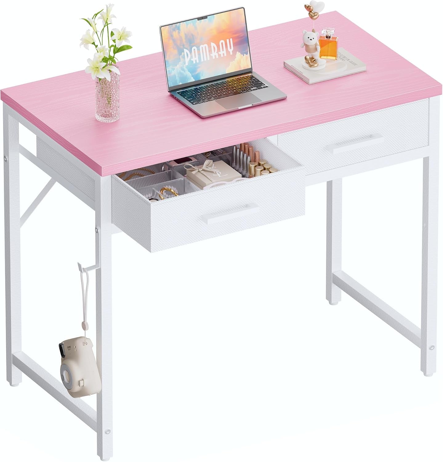 32 Inch Small Computer Desk with 2 Drawers for Bedroom Study Writing Home Office Table for Small Spaces Pink-0