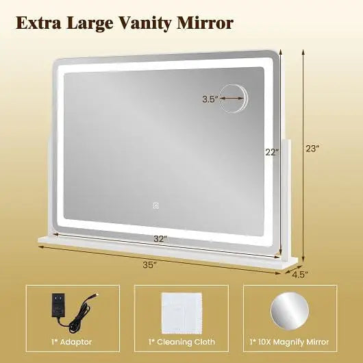 32 x 22 Inch Large Makeup Vanity Mirror with 3-Color Lighting Mode-White - Color:White - Wall Mirrors