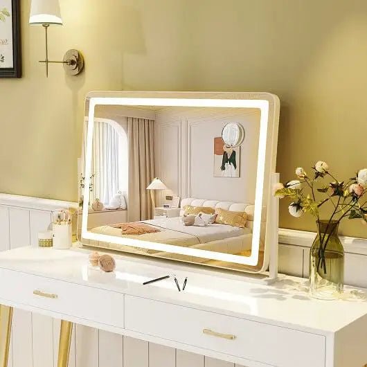 32 x 22 Inch Large Makeup Vanity Mirror with 3-Color Lighting Mode-White - Color:White - Wall Mirrors