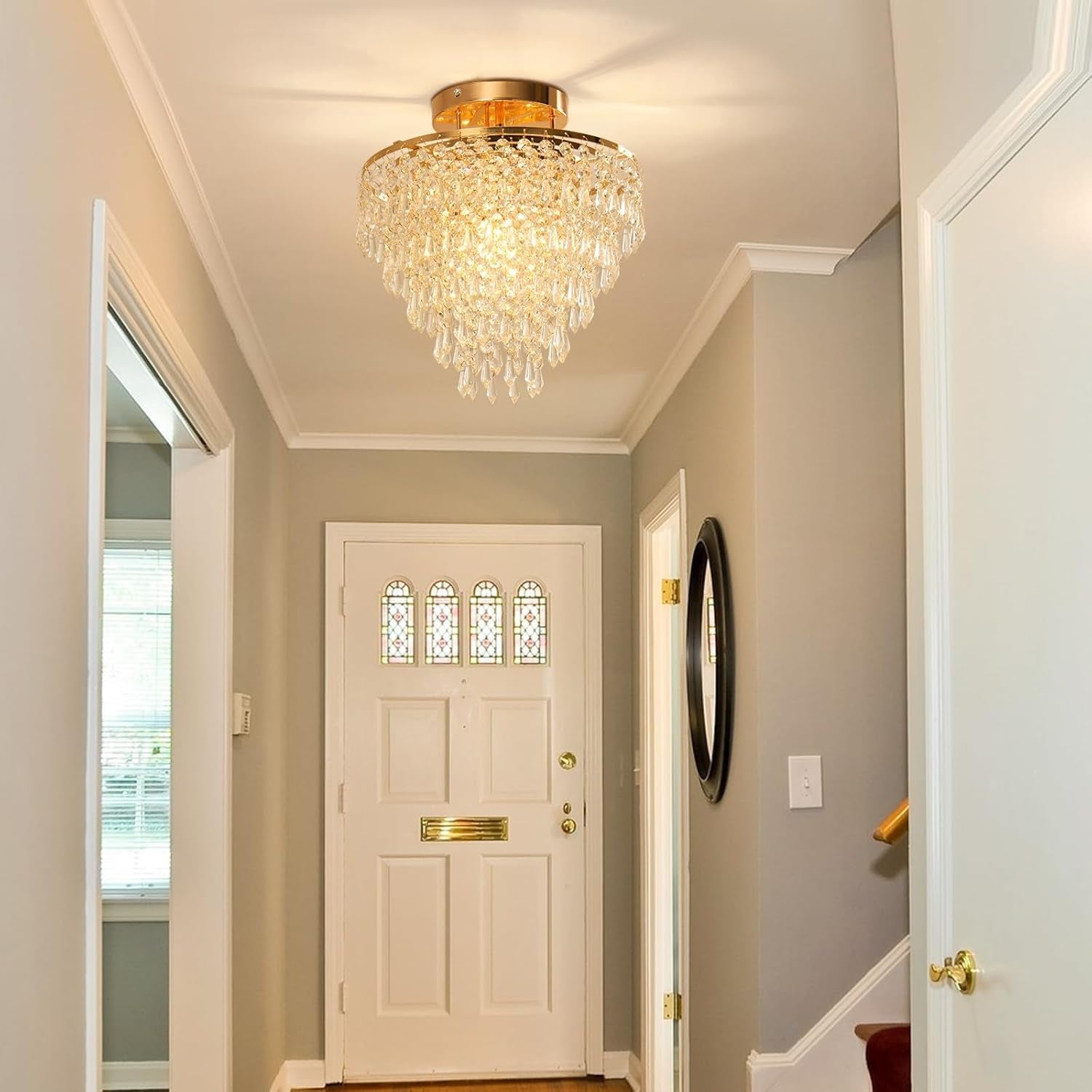 Gold Crystal Flush Mount Chandelier 30cm Ceiling Light-1