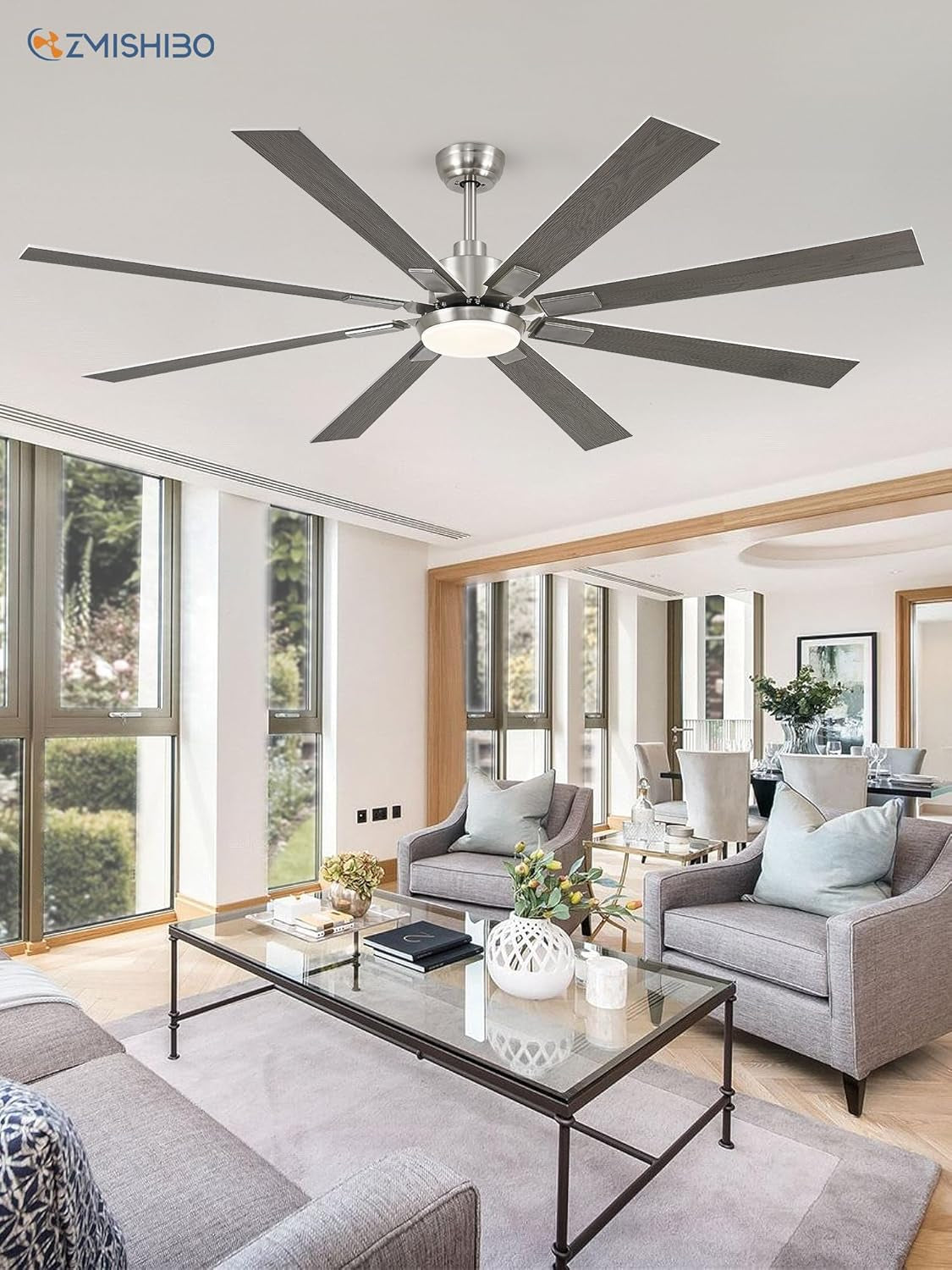 72 Inch Brushed Nickel Modern Ceiling Fans with Lights and Remote, Indoor/Outdoor Ceiling Fan for Living Room Patio, 6 Speed Reversible Quiet DC Motor, 3 CCT, Dual Finish Blades-1