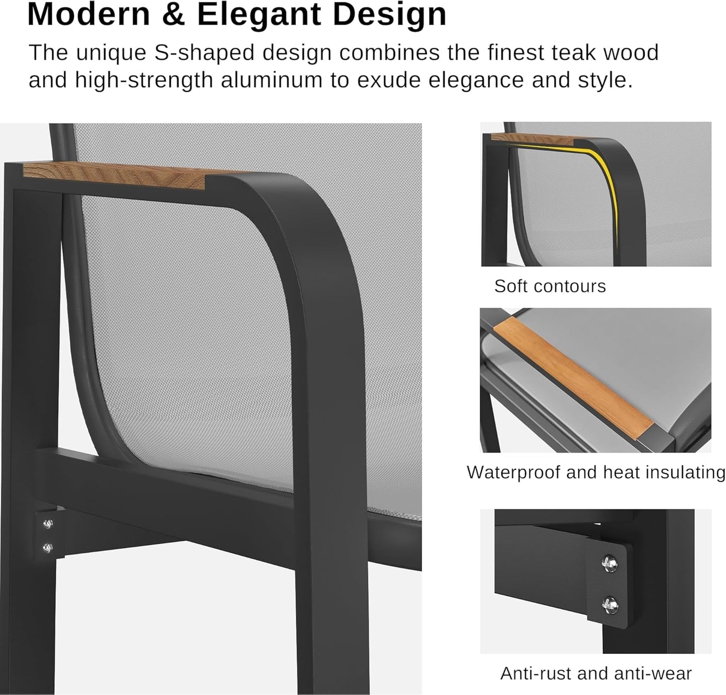 Elegant Outdoor Dining Set with Teak Wood and Aluminum-2