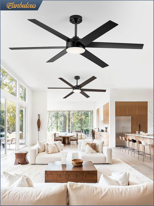 60 Inch Ceiling Fans with Lights and Remote, Reversible 6 Blades & Dimmable 3-Color Outdoor Ceiling Fans for Patios, DC Motor Large Ceiling Fan for Indoor or Covered Outdoor-Black-0