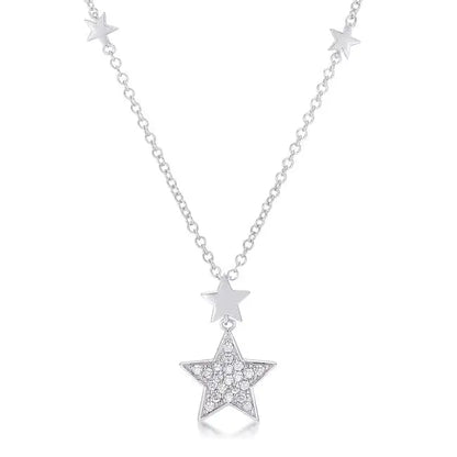 .32Ct Rhodium Star Necklace with Shimmering CZ - Necklace