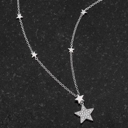 .32Ct Rhodium Star Necklace with Shimmering CZ - Necklace