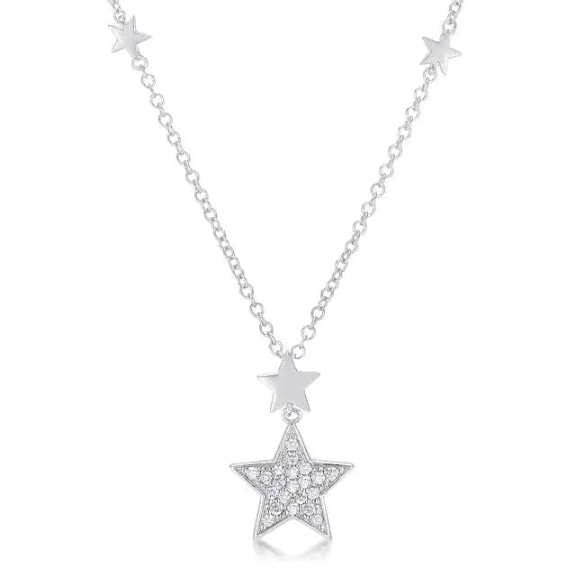 .32Ct Rhodium Star Necklace with Shimmering CZ - Necklaces