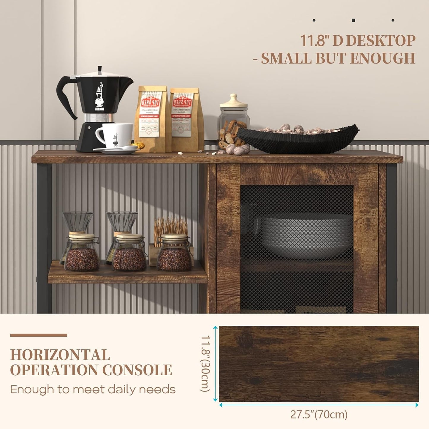 Mini Coffee Bar Cabinet Small Kitchen Buffet Farmhouse-3