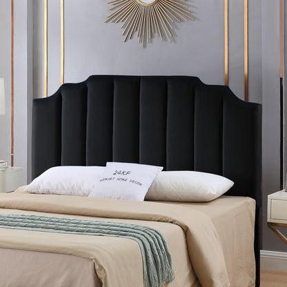 Elegant Black Velvet Tufted Queen Headboard with Curved Design-0