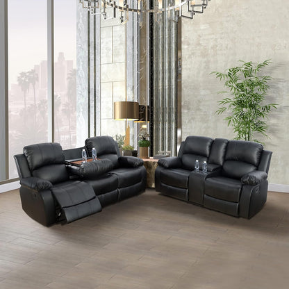 Alpine Living Room Recliner Set Include Love Seat, Sofa, 2-Piece,Black-0