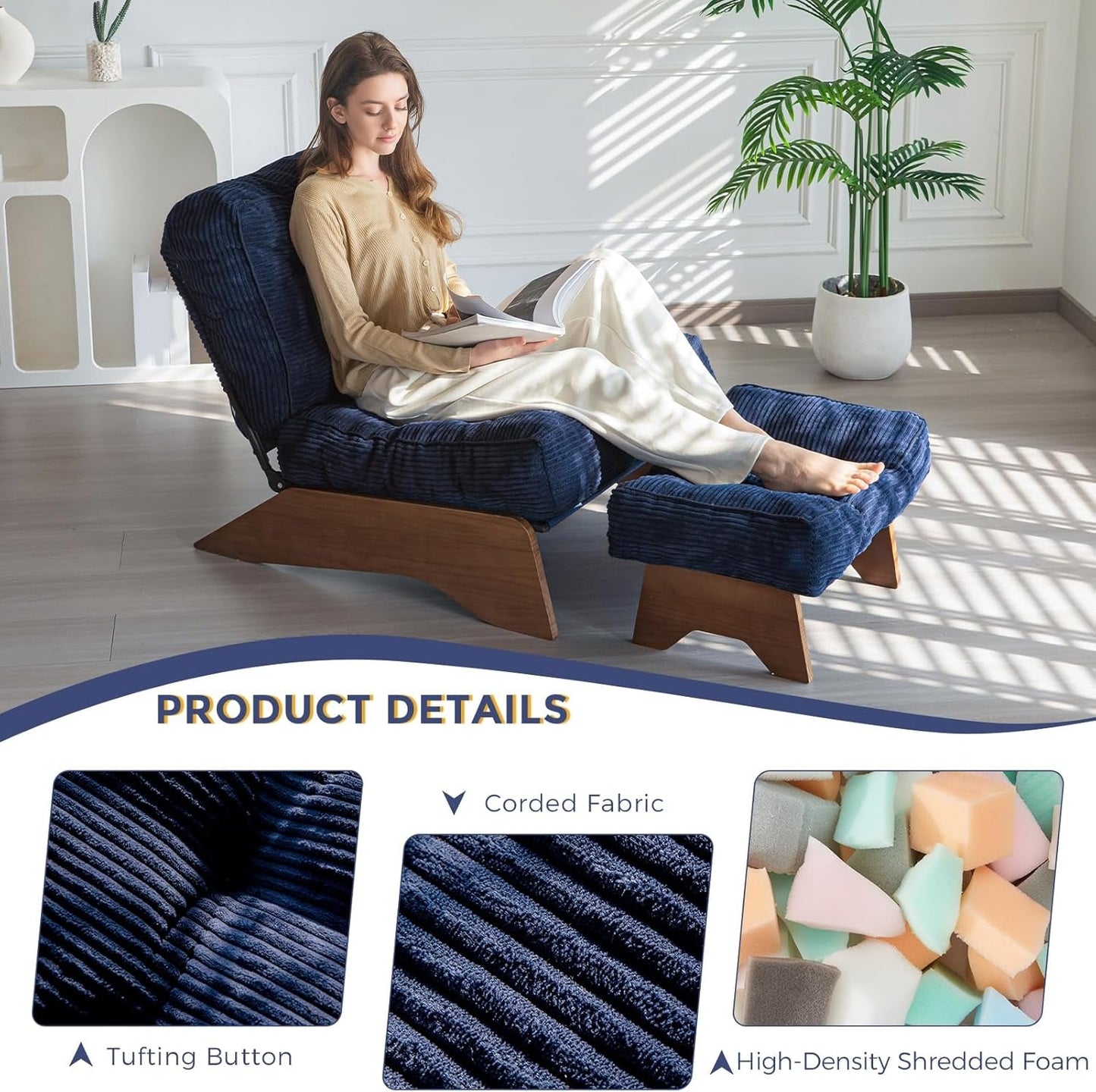 Navy Accent Chair With Ottoman And Adjustable Backrest-4