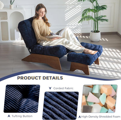 Navy Accent Chair With Ottoman And Adjustable Backrest-4