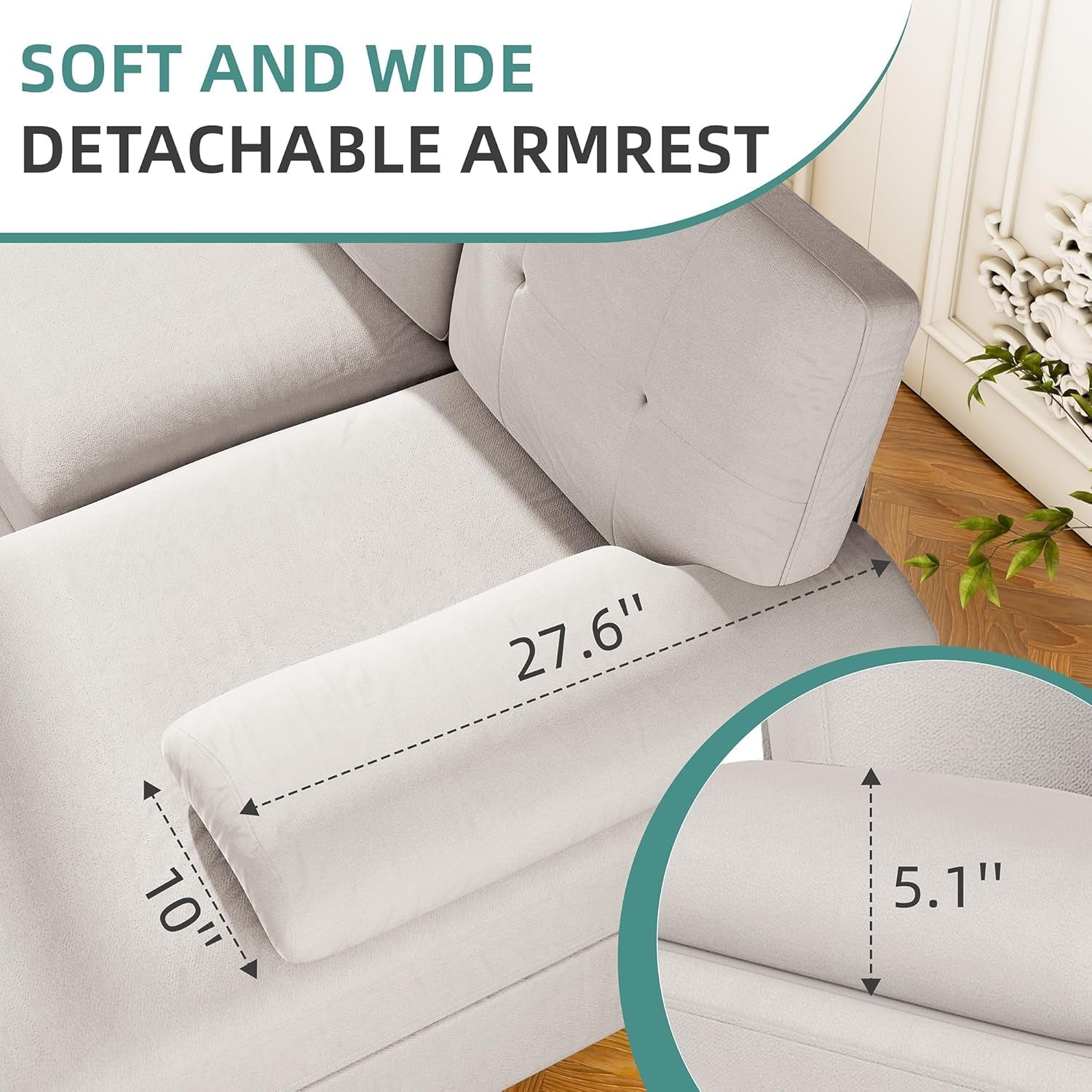 Sectional Sofa Couches for Living Room, U Shaped Sofa Living Room Furniture Sets, 4 Seat U Shaped Sofa Sectional Couch with Chaise, Beige-4