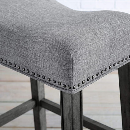 Coco Upholstered Backless Saddle Seat Bar Stools 29" Height Set of 2, Gray-3