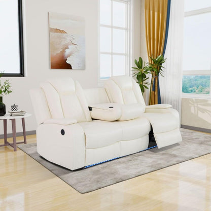White Power Recliner Sofa LED, Wireless Charge, Table-0
