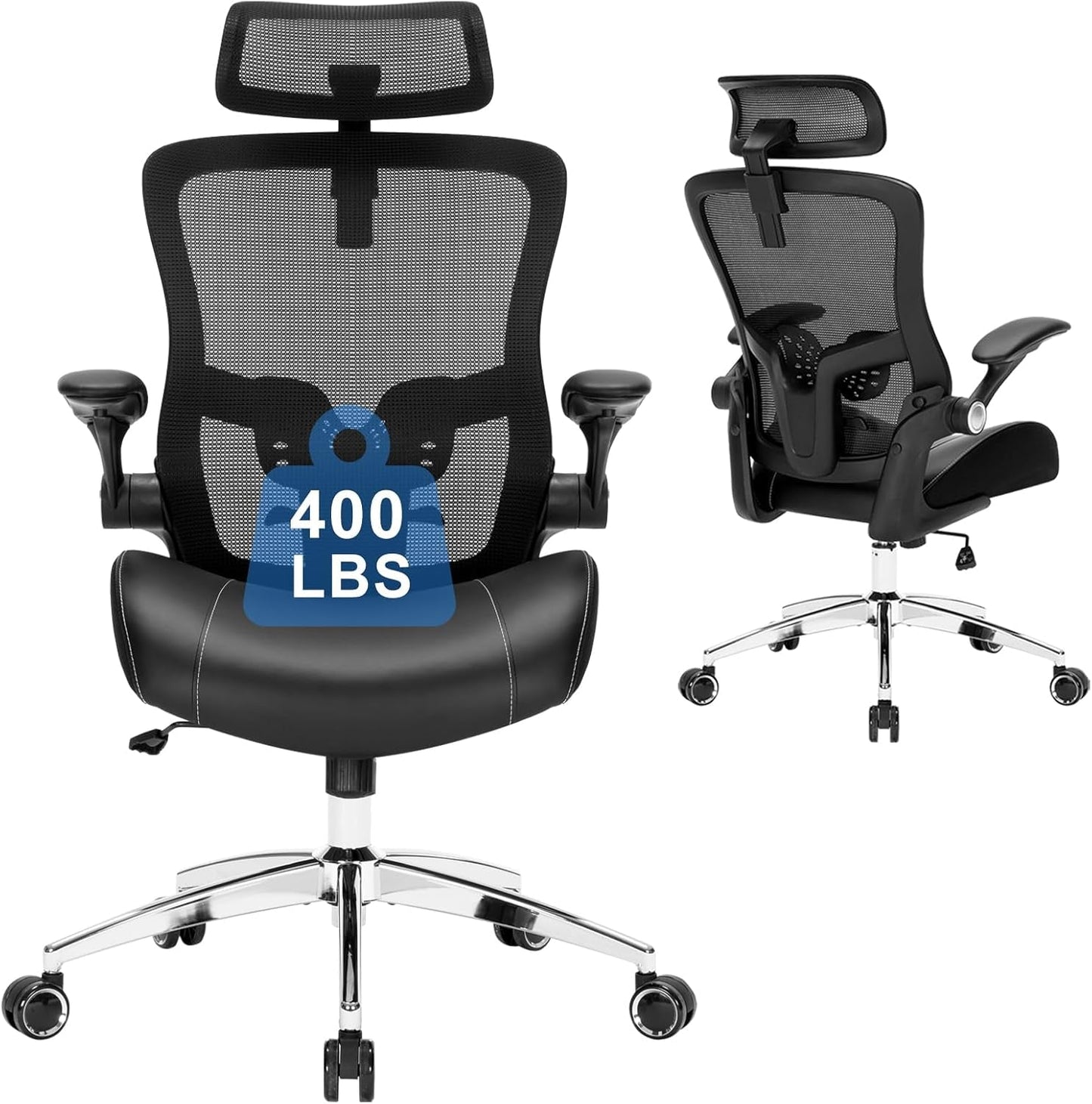 Big and Tall Office Chair, 400Lbs Heavy Duty Ergonomic Desk Chair with Soft 3D Modeling Foam Cushion Home Office Desk Chairs with Adjustable Headrest Seat Height Executive Computer Task Chair-0