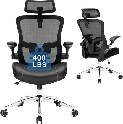 Big and Tall Office Chair, 400Lbs Heavy Duty Ergonomic Desk Chair with Soft 3D Modeling Foam Cushion Home Office Desk Chairs with Adjustable Headrest Seat Height Executive Computer Task Chair-0