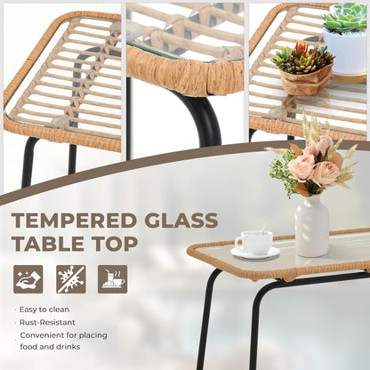 4 Piece Outdoor Patio Furniture Set, Rattan Conversation Sets, All-Weather Wicker Chairs with Cushions and Coffee Table, for Garden Balcony Courtyard Poolside-4