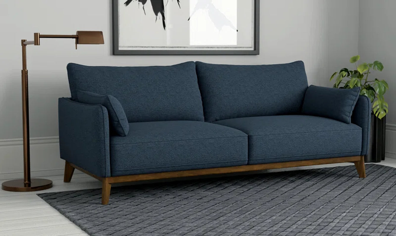 Spacious 84Inch Denim Upholstered Sofa With Wood Legs-1