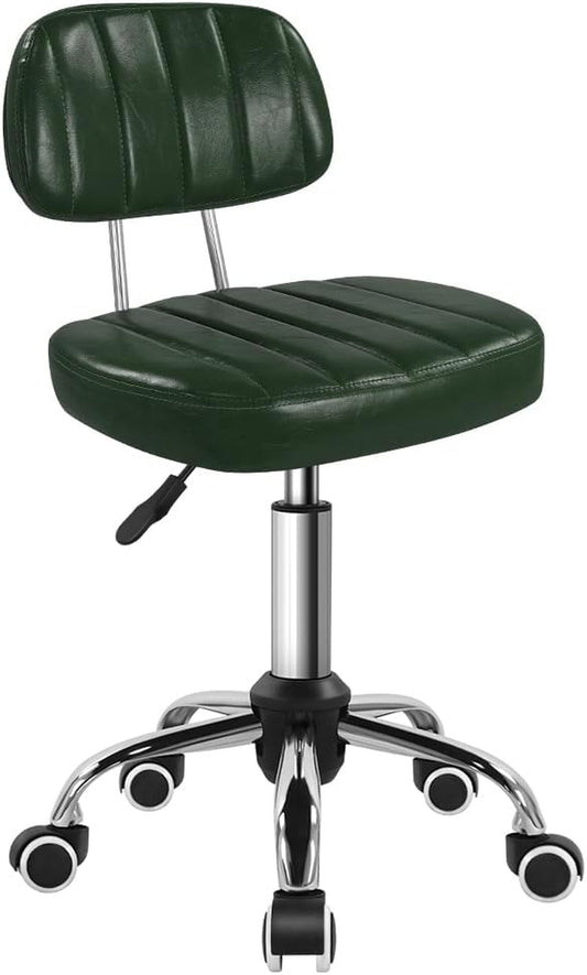 Square Swivel Stool with Wheel for Work SPA Shop Massage Height-Adjustable and Cost-Effective Rolling Stool Chair with Back (Green)-0