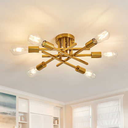 6-Light Gold Sputnik Chandelier Semi Flush Modern-0