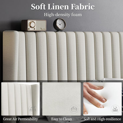 Queen Upholstered Platform Bed With Beige Headboard-4