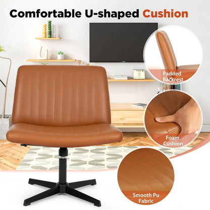 Criss Cross Chair,Armless Cross Legged Office Chair,Wide Comfty Desk Chair with No Wheels Modern Height Adjustable,Swivel Fabric Vanity Chair Computer Task Chair (Pack of 1, Brown)-4