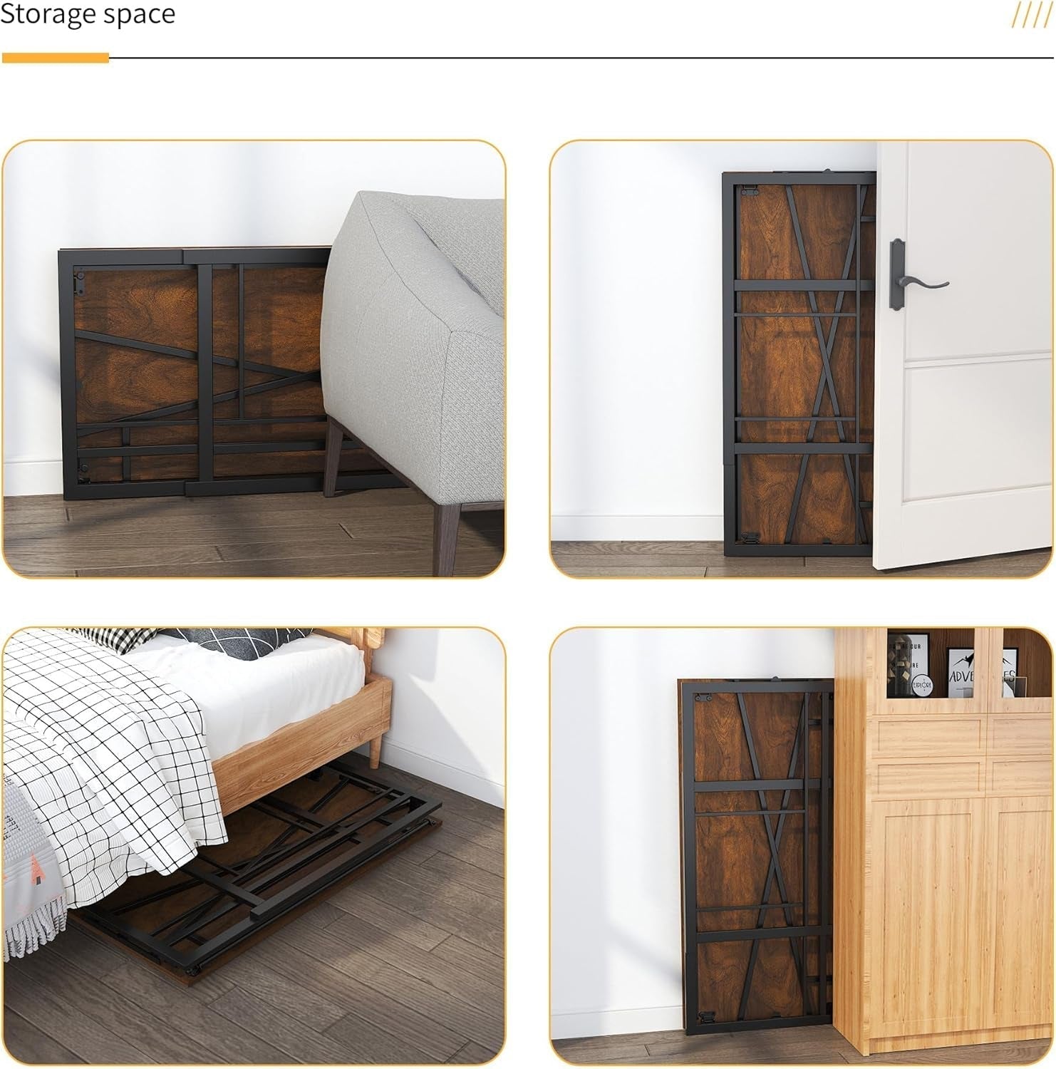 35 Inch Folding Small Desk, Writing Gaming Computer Camping Desk for Small Spaces, No Assembly Required Home Office Table, Mahogany-3