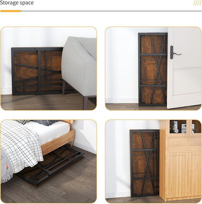 35 Inch Folding Small Desk, Writing Gaming Computer Camping Desk for Small Spaces, No Assembly Required Home Office Table, Mahogany-3