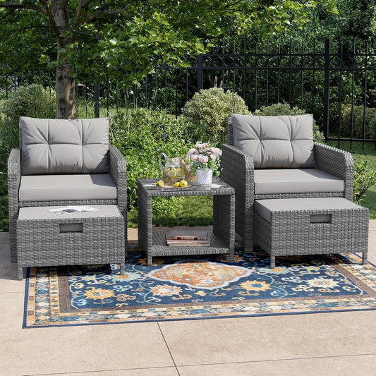 Sturdy Five Piece Patio Conversation Set With Cushions-0