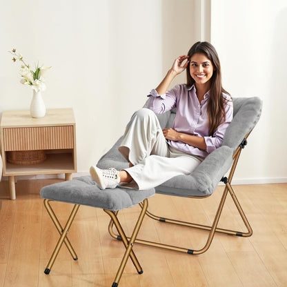 ExtraLarge Grey Ultrasoft FauxFur Saucer Chair Foldable-1