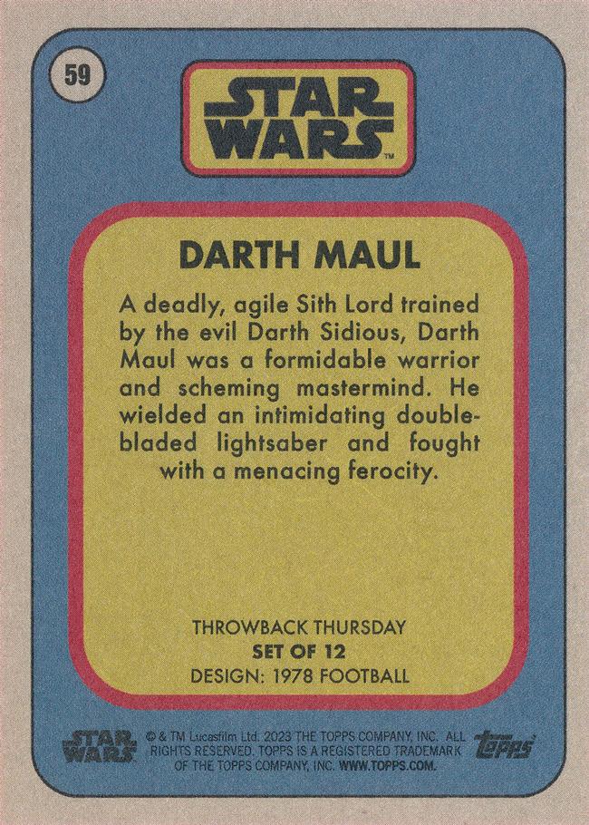 Star Wars Throwback Thursday 2023 Card #59 Darth Maul 1978 Football