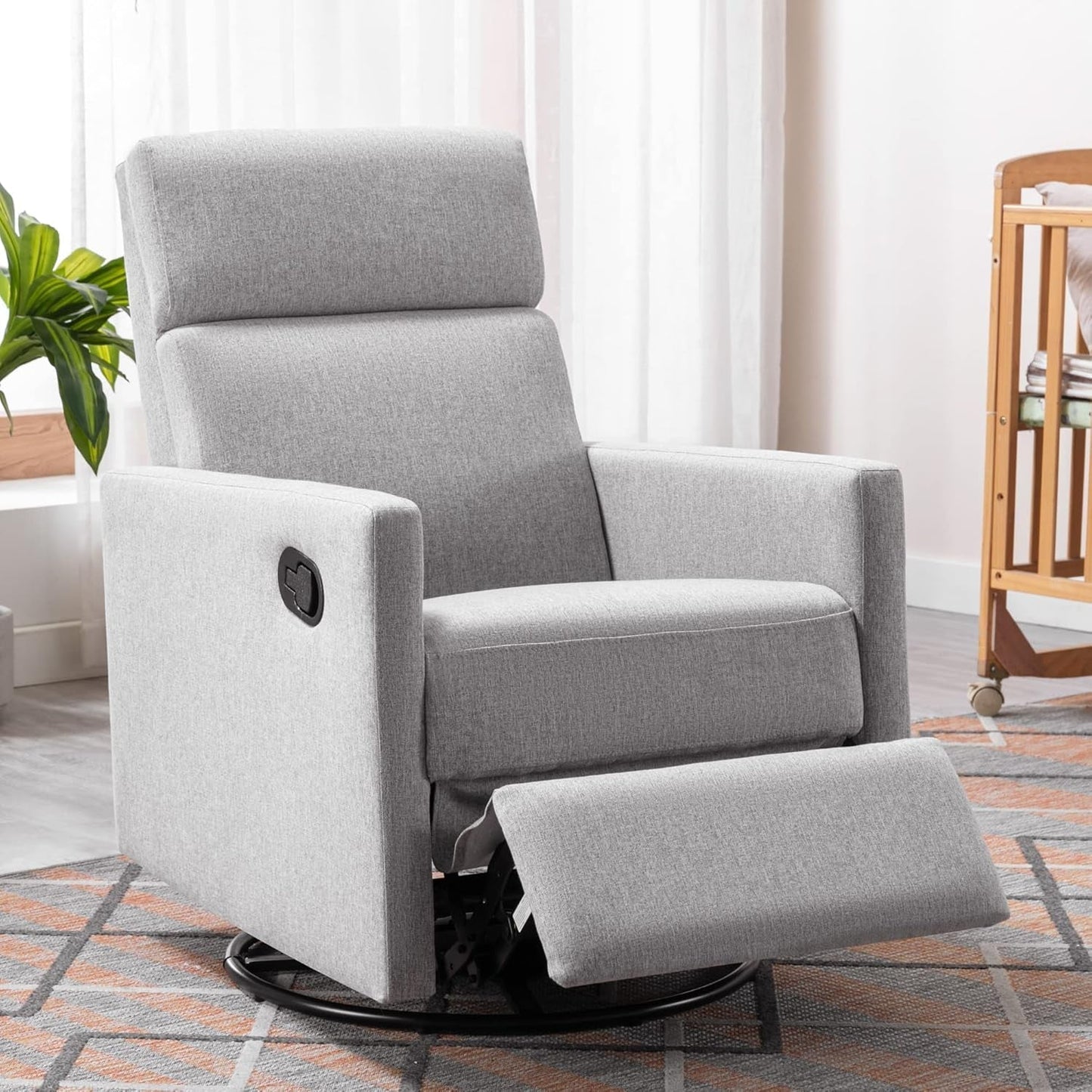 Modern Upholstered Manual Swivel Recliner Chair W/Headsupport Adjustable Nursery Glider Rocker for Living Room, Bedroom Gray-0