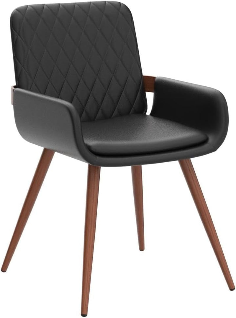 Mid Century Modern Faux Leather Dining Chairs Set of 2, Black, Upholstered Seat, Metal Legs, Adjustable Foot for Kitchen Dining Room Desk Chairs-3