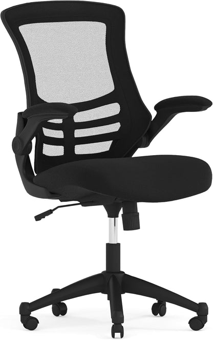 Kelista Mid-Back Swivel Office Chair with Adjustable Seat Height, Ergonomic Mesh Desk Chair with Flip-Up Armrests, Black-0
