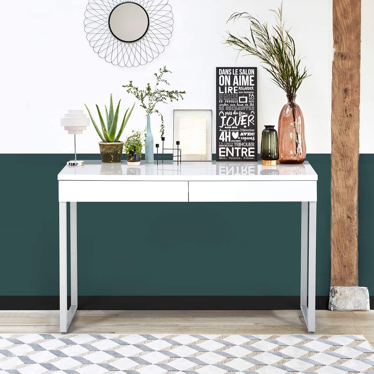 Glossy White 2-Drawer Vanity Desk-1