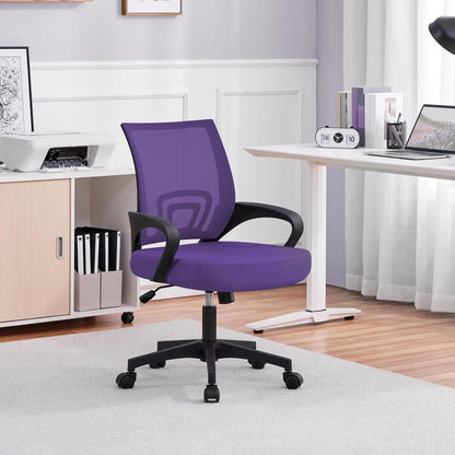Office Chair Ergonomic Mesh Chair W/Lumbar Support Armrest Wheels Comfortable Racing Seat Adjustable Swivel Rolling Home Executive Mid Back Computer Chair for Adults, Purple-1