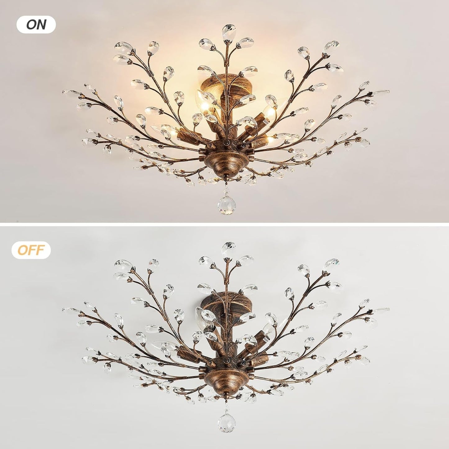 Five Light Vintage Crystal Chandelier Bronze Fixture-3